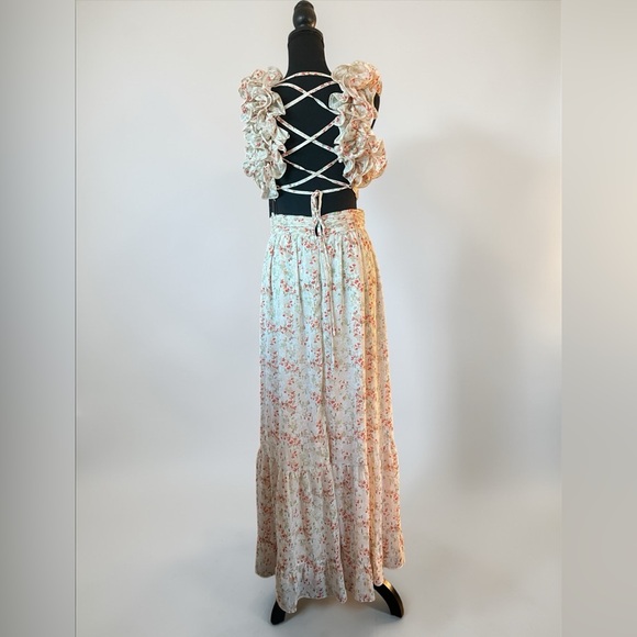 Fate Floral Maxi Dress M Boho Cottagecore Wedding Guest Lace Up Back Dress - Picture 4 of 6